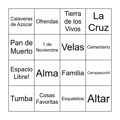 Día de los Muertos Bingo Card