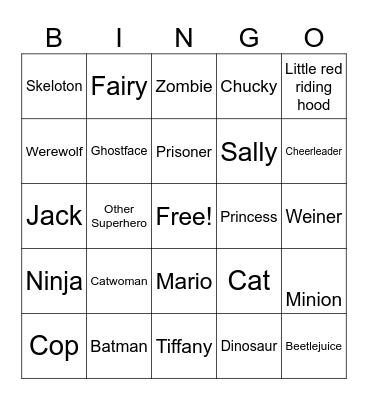 Halloween costumes Bingo Card