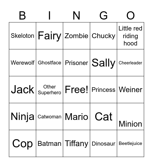 Halloween costumes Bingo Card