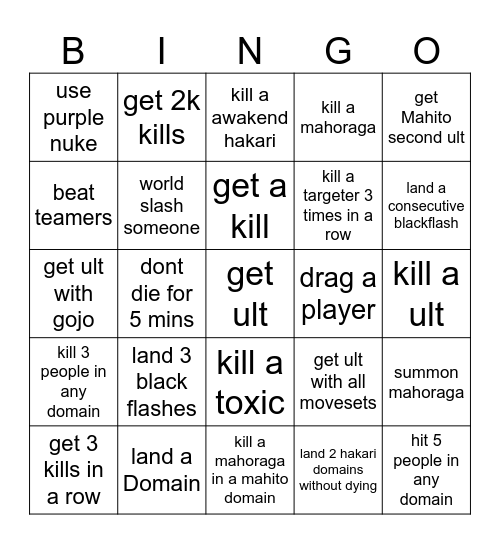 Jujutsu Shenanigans bingo Card