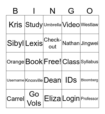 Law Library Orientation Bingo Card