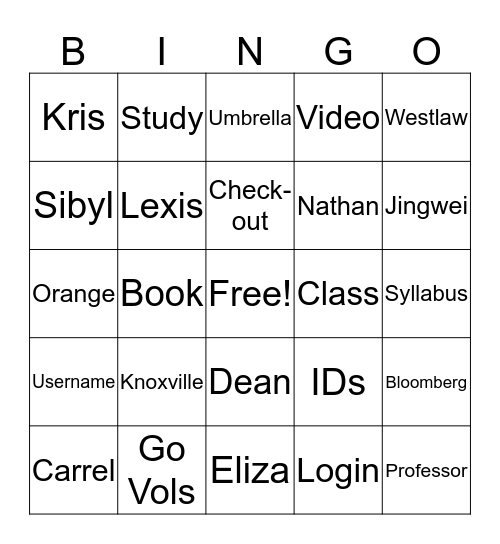 Law Library Orientation Bingo Card