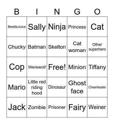 Halloween costume Bingo Card