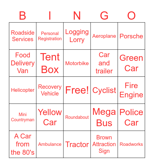 ROAD TRIP BINGO Card