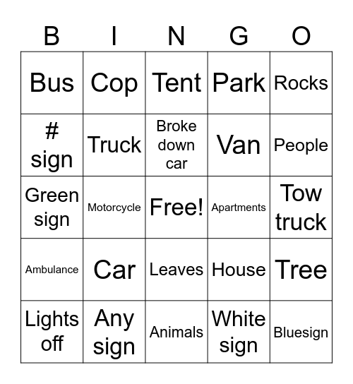 Street bingo Card