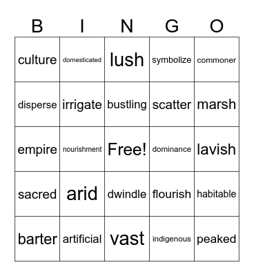 Vocabulary Bingo Card