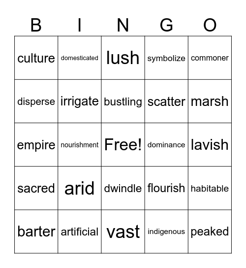 Vocabulary Bingo Card