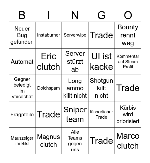 Hunt Bingo Card