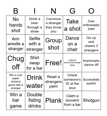 Bri’s Bar Crawl Bingo Card