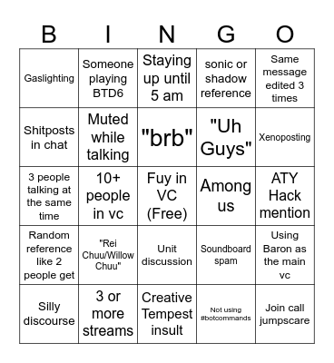 Pavcord VC Bingo 2 Bingo Card