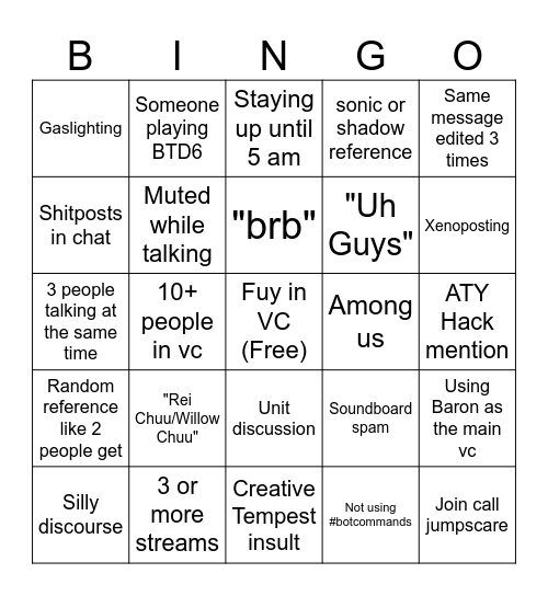 Pavcord VC Bingo 2 Bingo Card