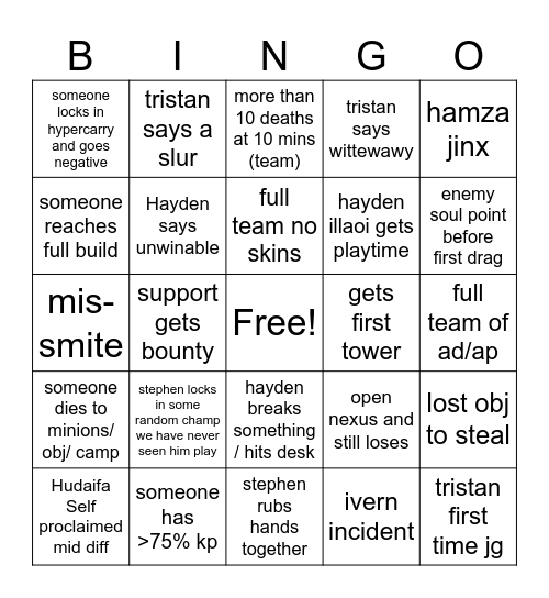 clash 2024 Bingo Card