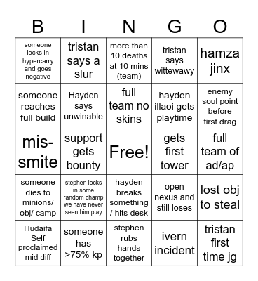 clash 2024 Bingo Card