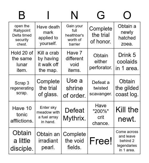 Risk of rain 2 bingo Card