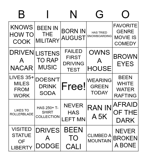GET TO KNOW YOUR CO-WROKERS BINGO! Bingo Card