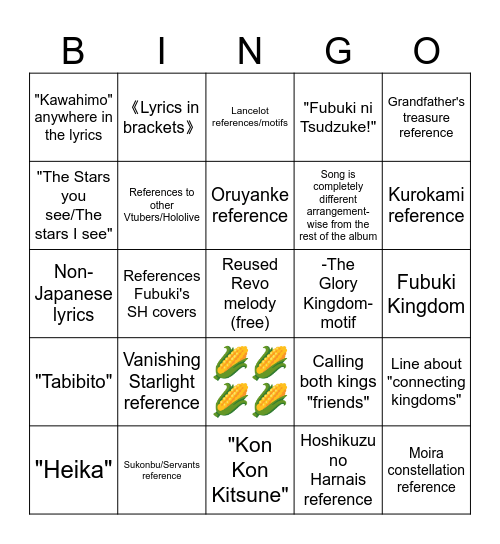 Bokura no Seiza Bingo Card Bingo Card