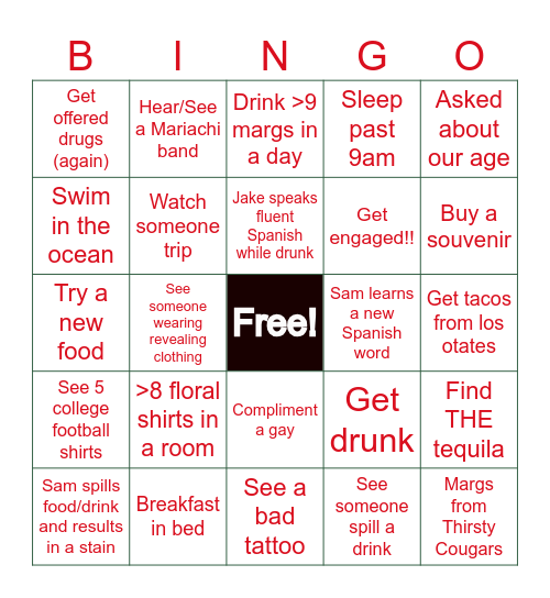 Mexico Bingo Card