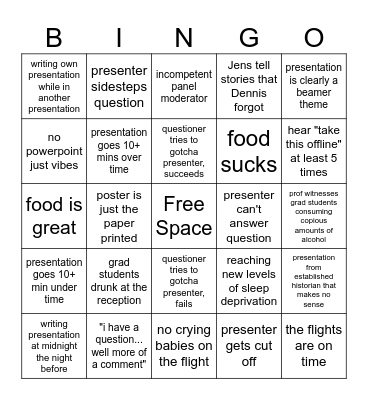 academic conference bingo Card