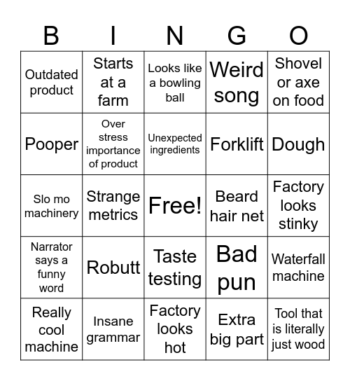 How it's Made Bingo Card