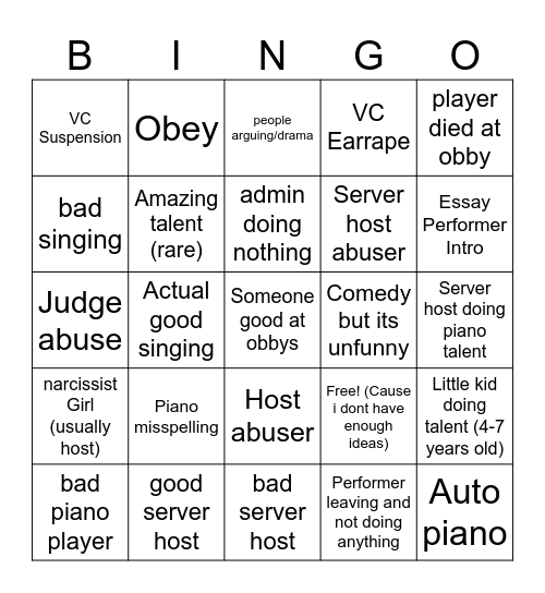 RTS Bingo Card