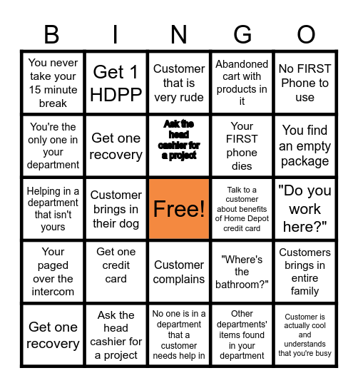 Home Depot Bingo Card