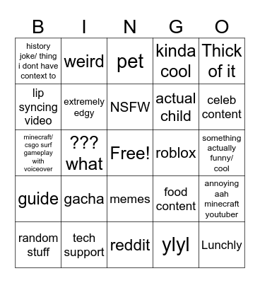 youtube shorts bingo Card