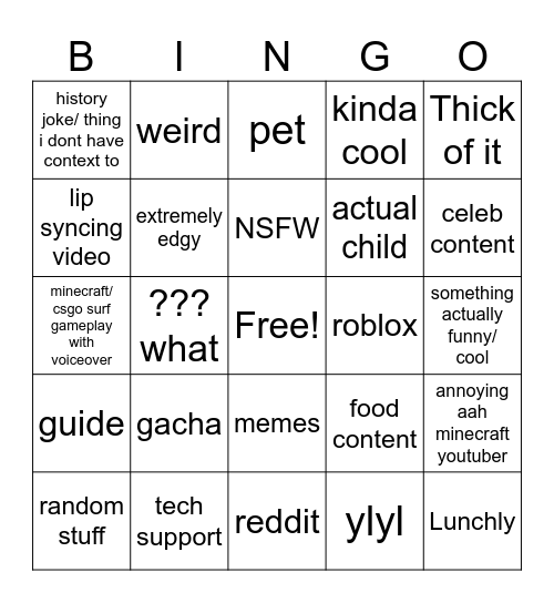 youtube shorts bingo Card