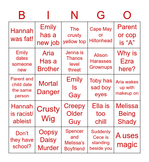 Pretty Little Liars Bingo Card