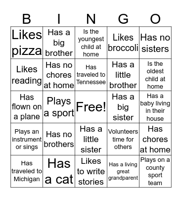 1st Day Bingo Card