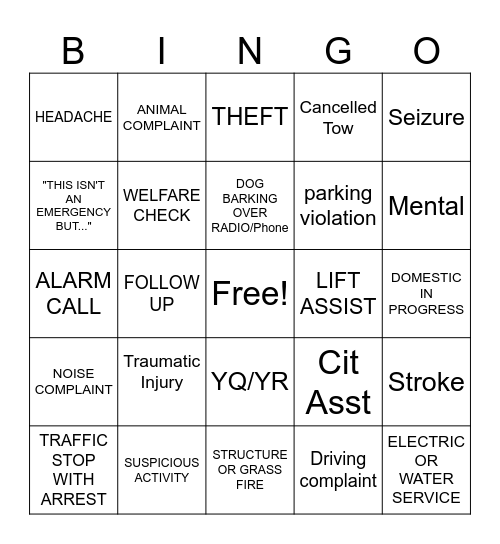 DISPATCH Bingo Card