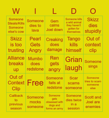 Wild Life Bingo Card