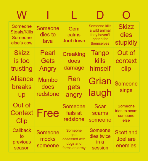 Wild Life Bingo Card