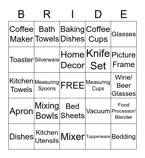 Liz's Bridal Shower Bingo  Bingo Card
