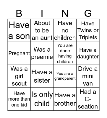 Baby Shower Ice Breaker Bingo Card