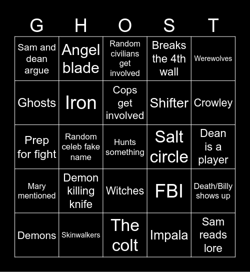 Supernatural bingo! Bingo Card