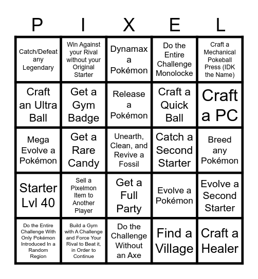 Pixelmon Bingo Card