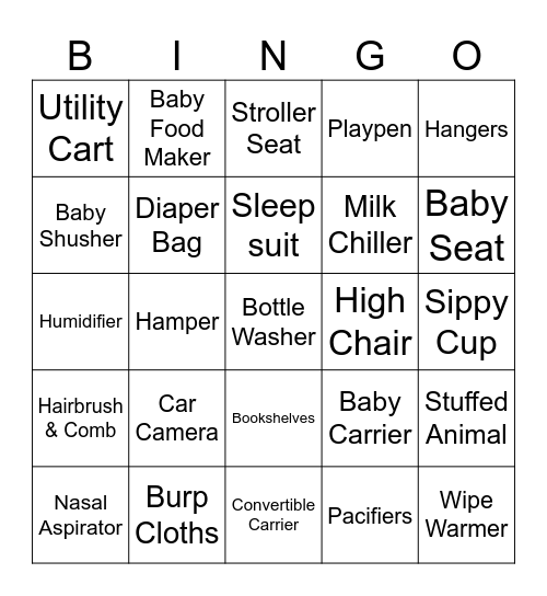 Amanda's Baby Shower Bingo Card