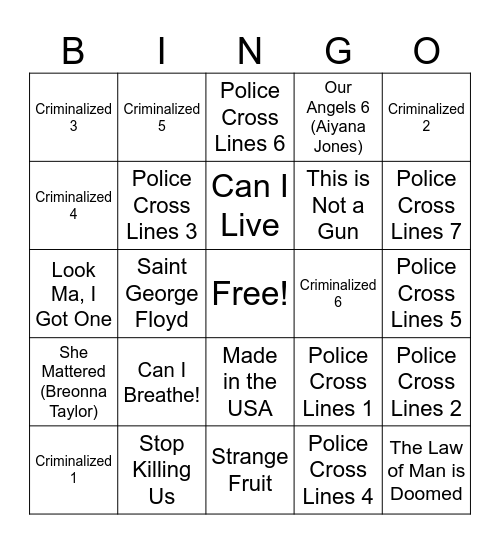 Dáreece J. Walker Bingo Card