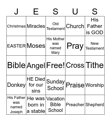 J*E*S*U*S Bingo Card