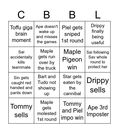 Piel's Bingo Card Bingo Card