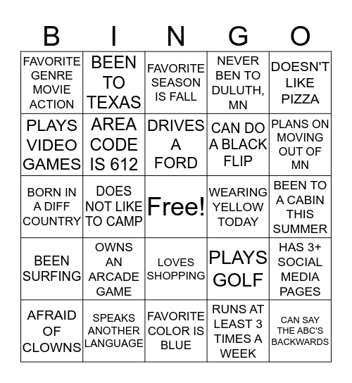 GET TO KNOW YOUR CO-WROKERS BINGO! Bingo Card