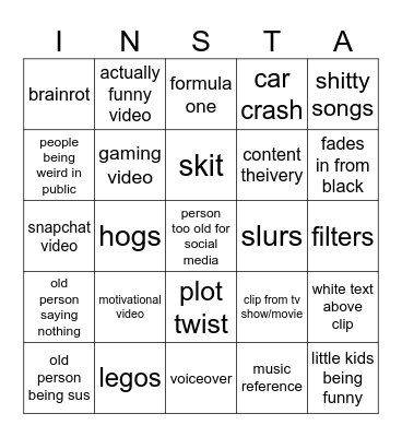 instagram bingo Card