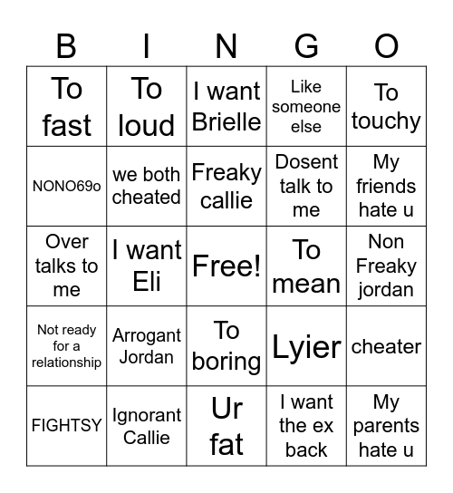 Jordan-Callie Bingo Card