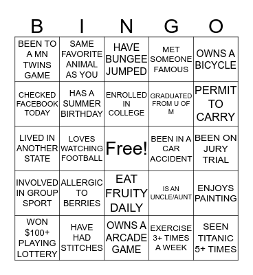 GET TO KNOW YOUR CO-WROKERS BINGO! Bingo Card