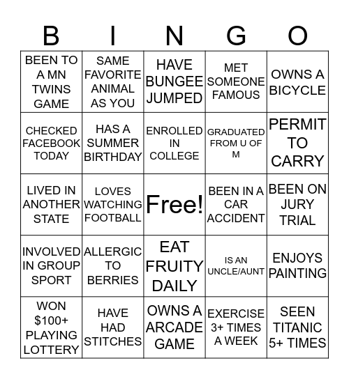 GET TO KNOW YOUR CO-WROKERS BINGO! Bingo Card