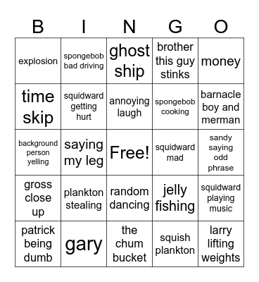 spongebob Bingo Card