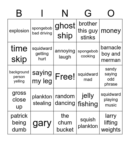 spongebob Bingo Card