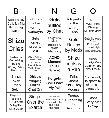 Shizu Shadowbringers Bingo! Bingo Card