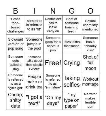 Love Island Bingo Card