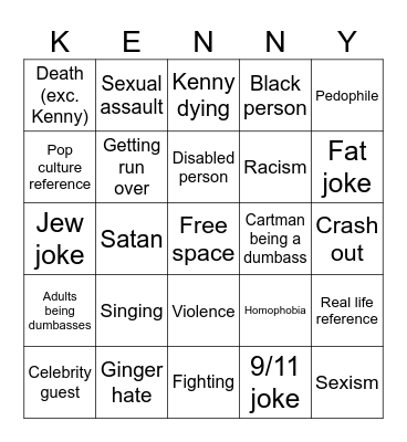 South Park Bingo Card